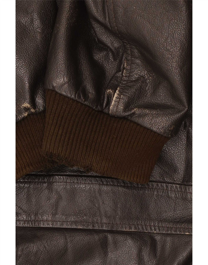 Vintage Mens Military Leather Jacket IT 56 3XL Brown