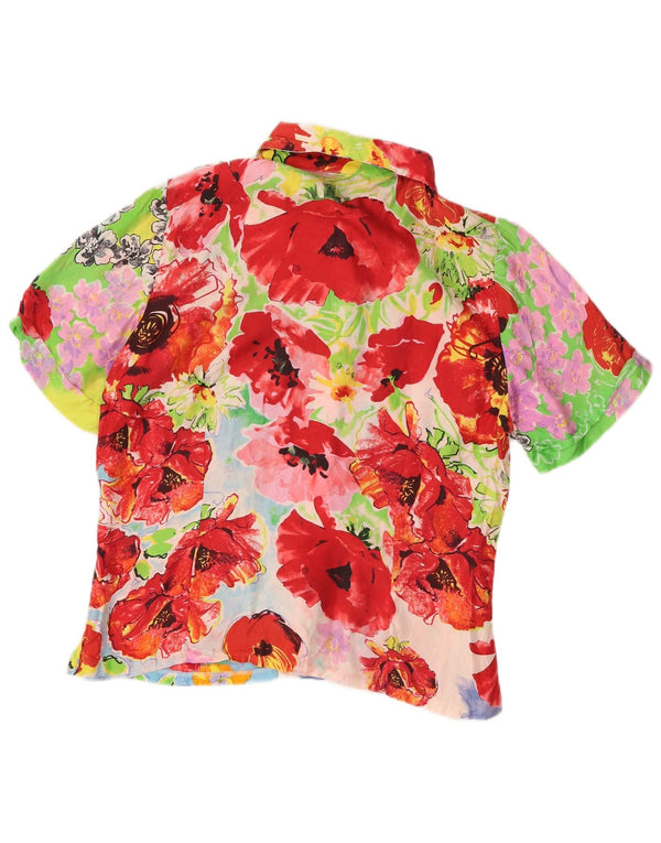 Camicetta vintage da donna a maniche corte UK 10 piccolo floreale multicolore