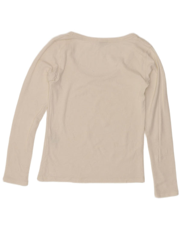 Zara Damen Crop Top Langarm UK 12 Mittelweiße Baumwolle