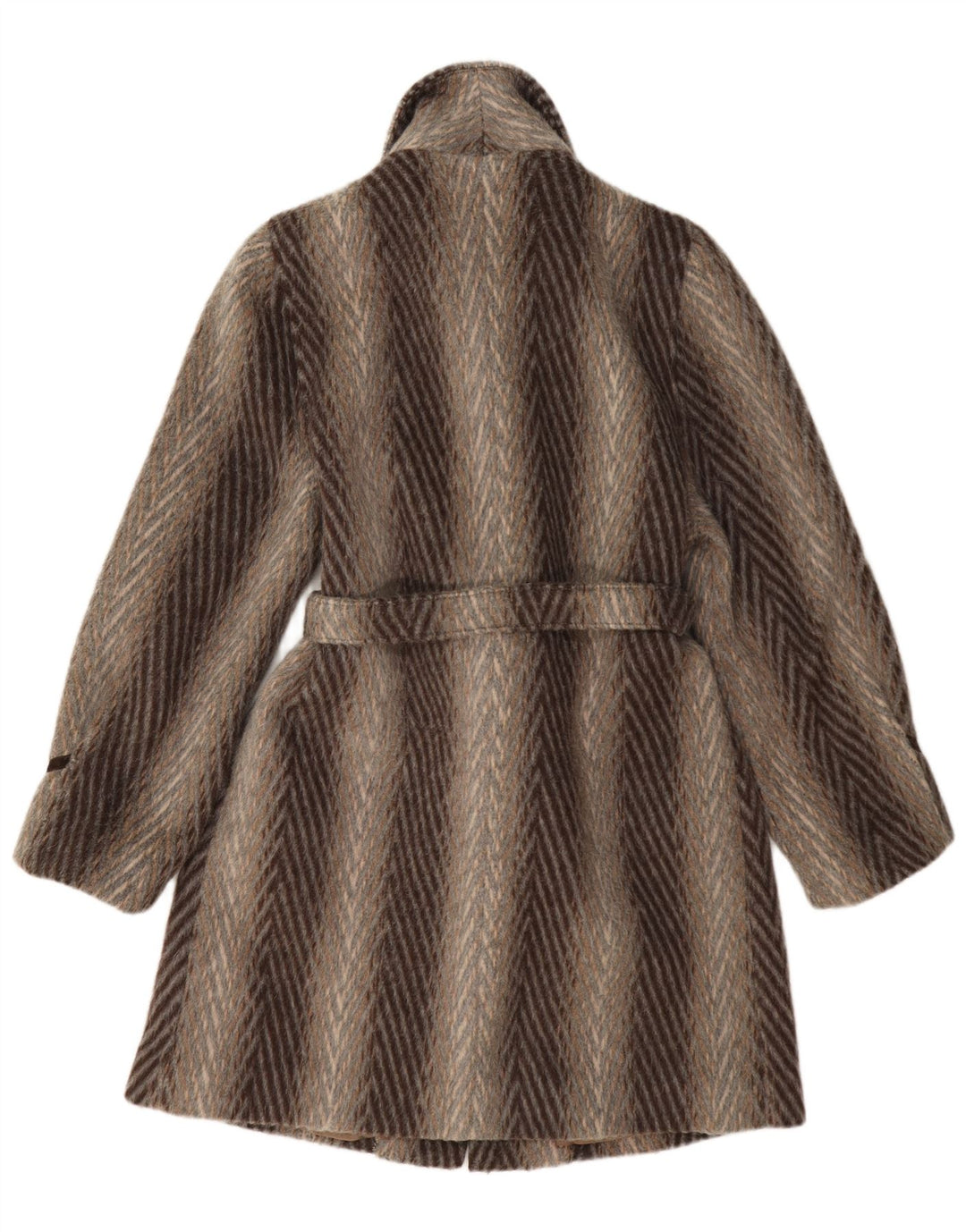 Soprabito vintage da donna UK 10 piccolo classico in lana a righe marroni