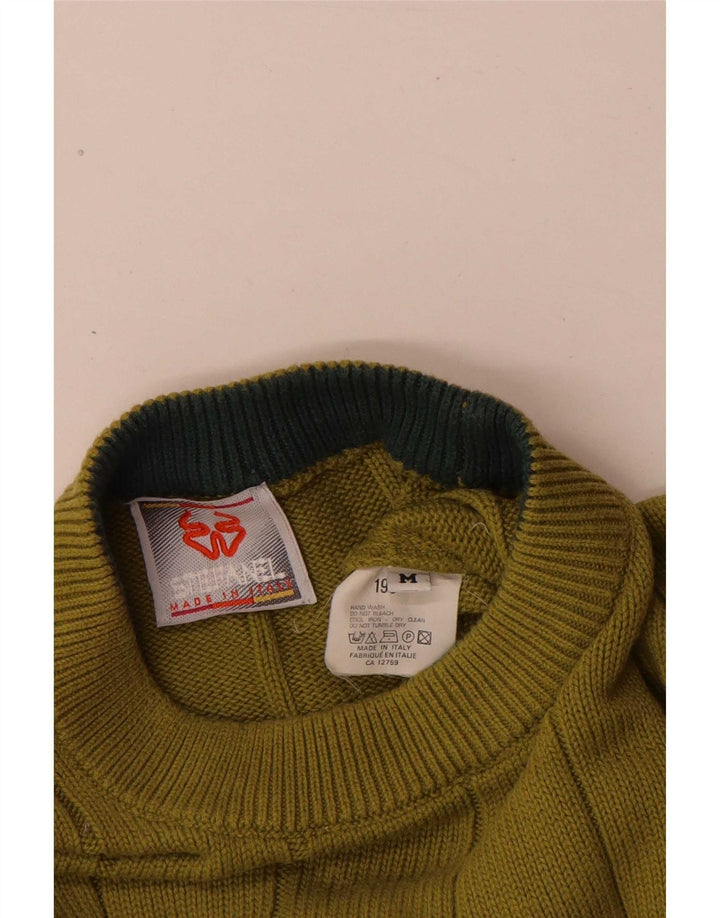 Stefanel Mens Crew Neck Jumper Sweater Medium Green Colourblock Cotton