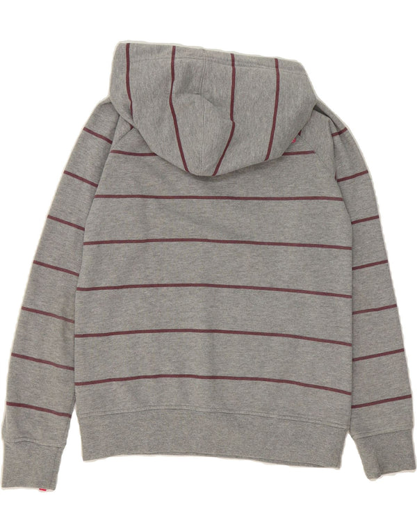 KANGOL Womens Hoodie Jumper UK 8 Small  Grey Striped Cotton
