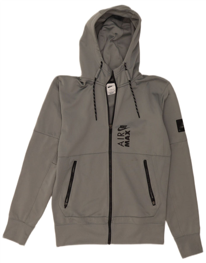 Felpa con cappuccio e zip grafica Nike da uomo piccola in poliestere grigio