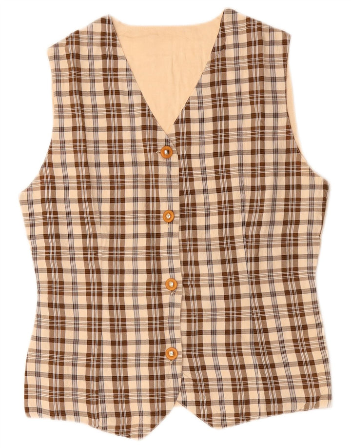 Vintage Womens Waistcoat UK 12 Medium Beige Check