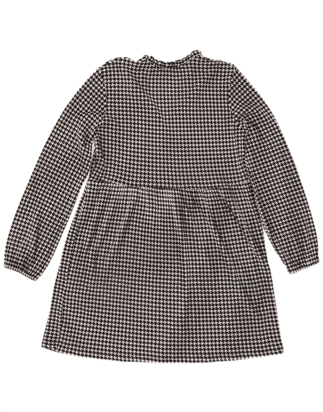 Zara Dame Langærmet A-Line Kjole UK 14 Medium Black Houndstooth
