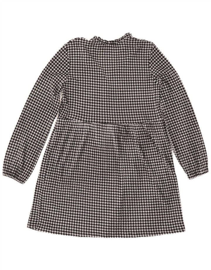 Zara Dame Langærmet A-Line Kjole UK 14 Medium Black Houndstooth