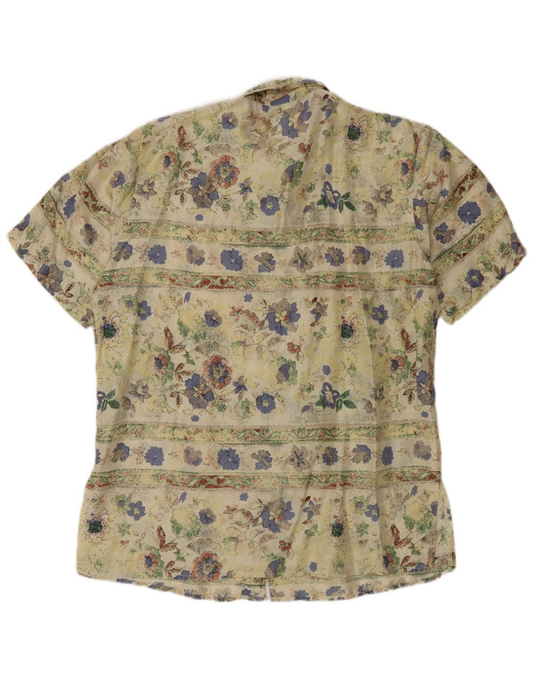 Vintage Womens Short Sleeve Shirt Blouse EU 40 Medium Green Floral Silk