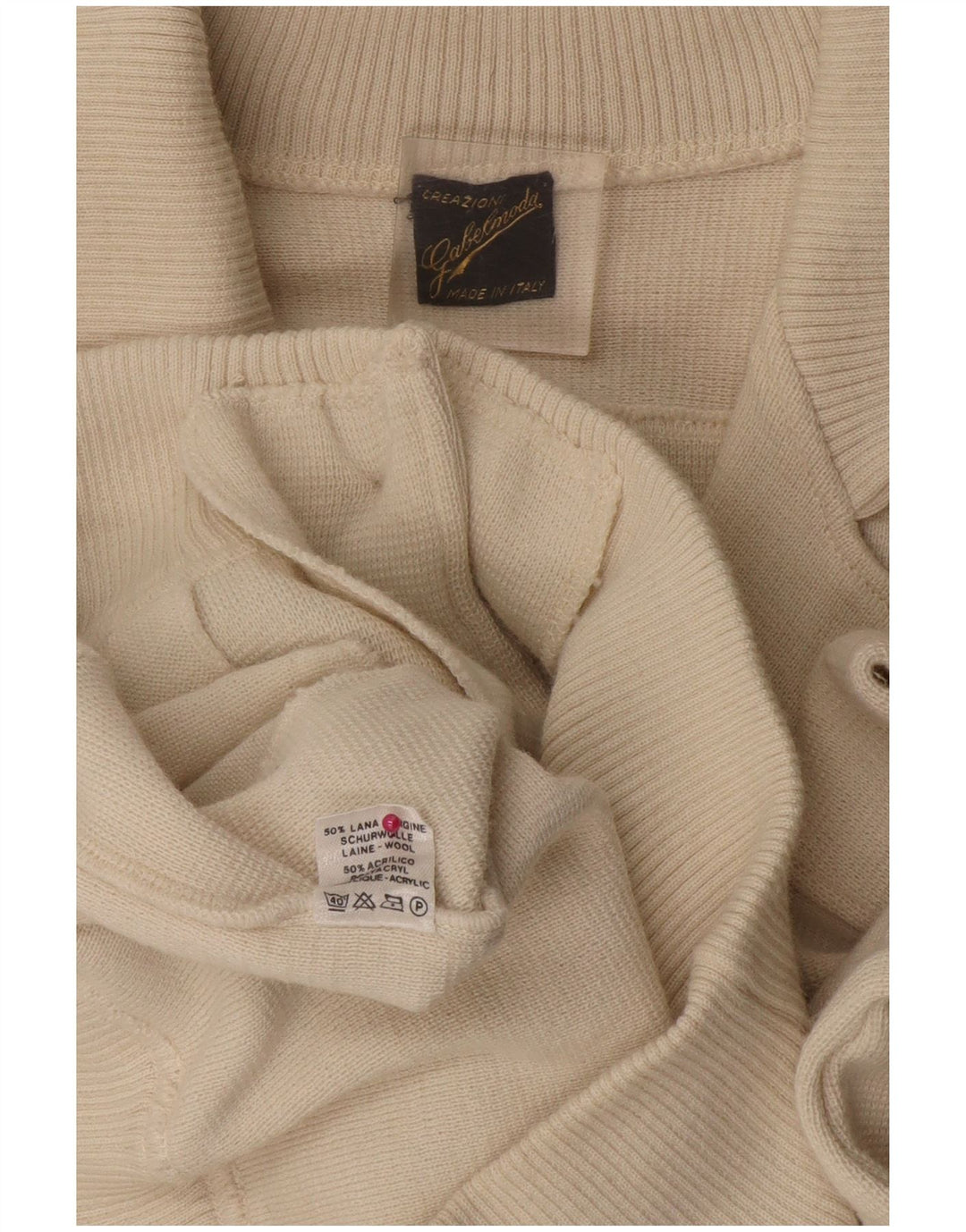 VINTAGE Mens Cardigan Sweater Medium White Colourblock Wool