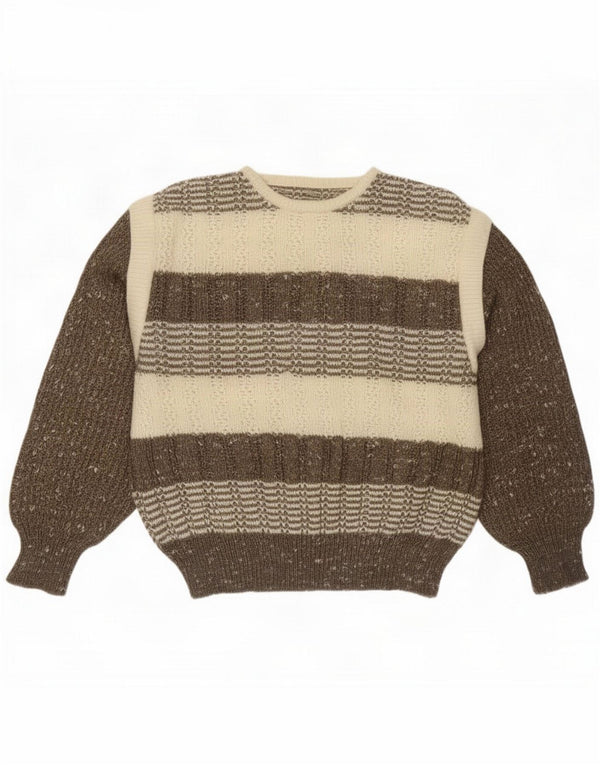 Vintage Damen-Pullover mit U-Boot-Ausschnitt, UK 16, groß, beige gestreift