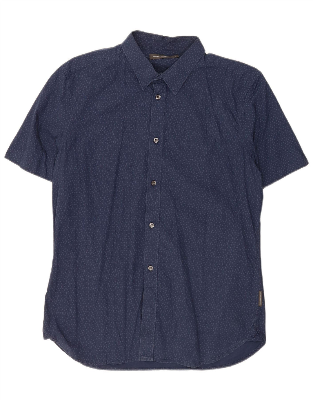French Connection Mens Short Sleeve Shirt Large Navy Blue Flecked Cotton