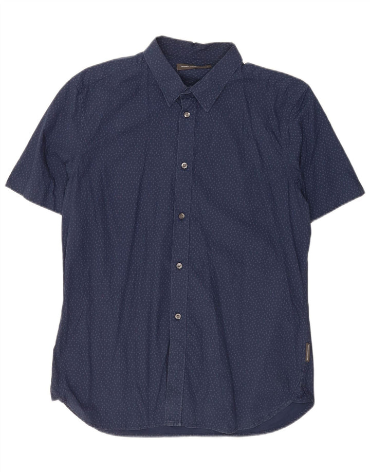French Connection Mens Short Sleeve Shirt Large Navy Blue Flecked Cotton