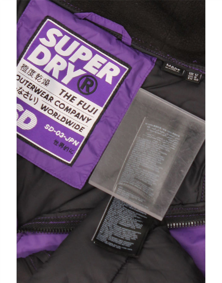 SUPERDRY Womens Hooded Padded Jacket UK 12 Medium Purple Nylon