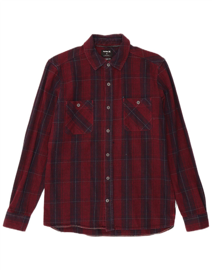 Hurley Mens Classic Fit Flannel Shirt Small Maroon Check Cotton