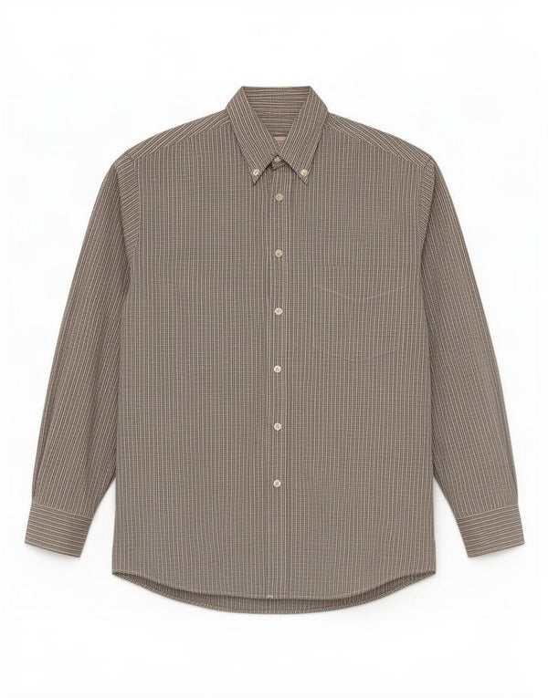 Stefanel Mens Shirt Large Beige Check Cotton