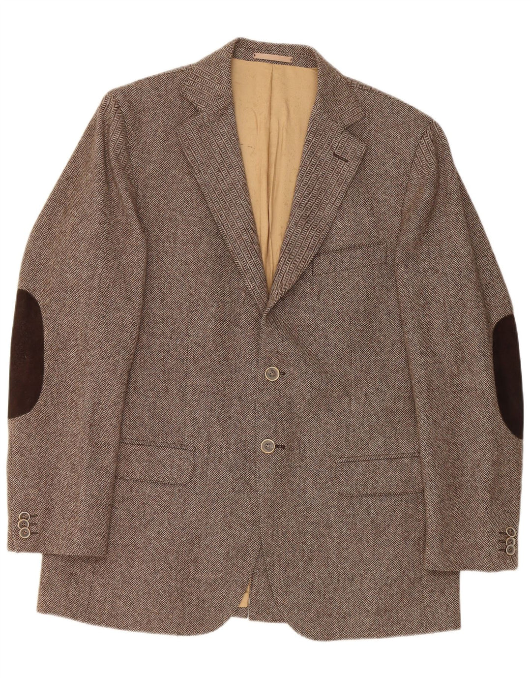 Massimo Dutti Mens 2 Button Blazer Jacket EU 52 Large Brown Herringbone