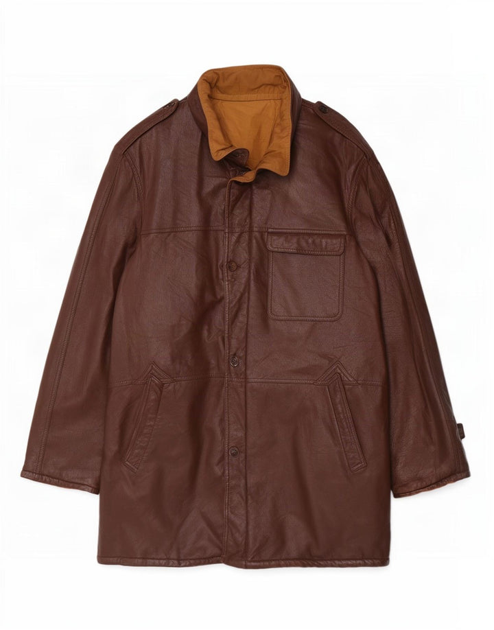 Casaco de couro militar masculino vintage UK 38 marrom médio