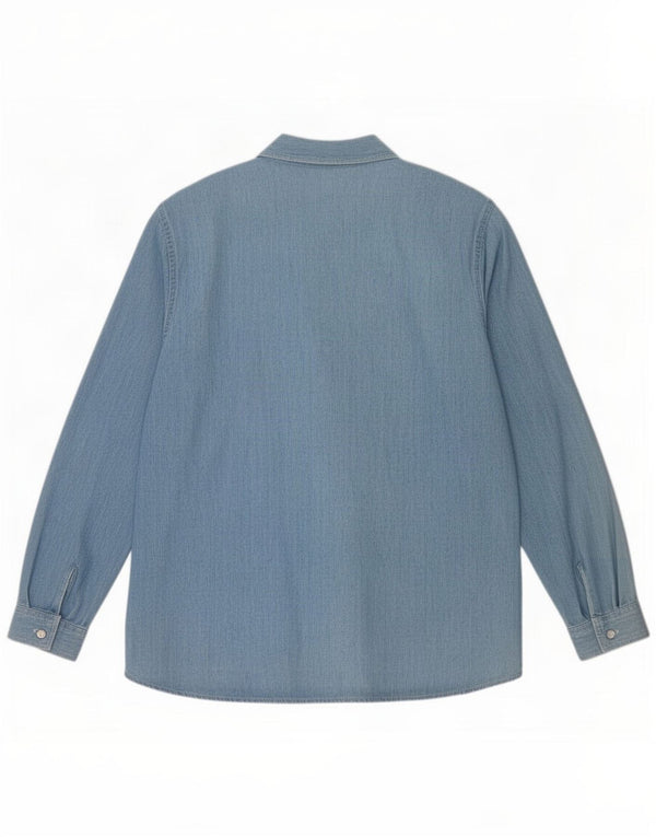 Camisa jeans feminina vintage Reino Unido 14 grande algodão azul