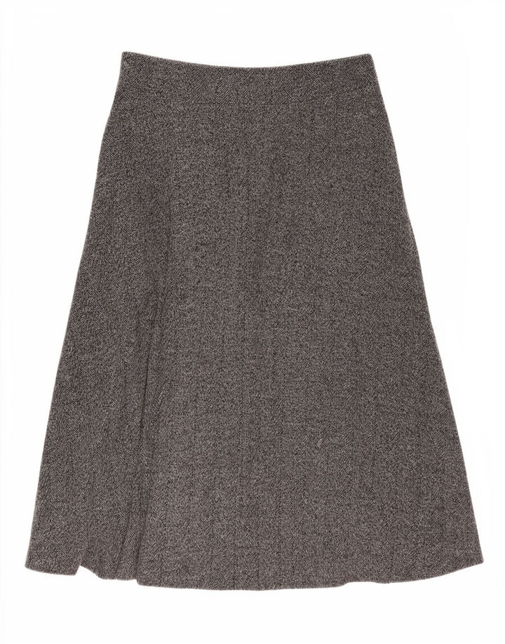 Zara Womens Midi A-Line Skirt Large W32 Grey Herringbone