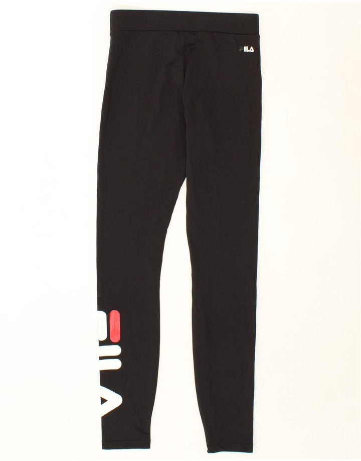FILA Womens Graphic Leggings UK 8 Small Black Polyester Vintage Fila and Second-Hand Fila from Messina Hembry 