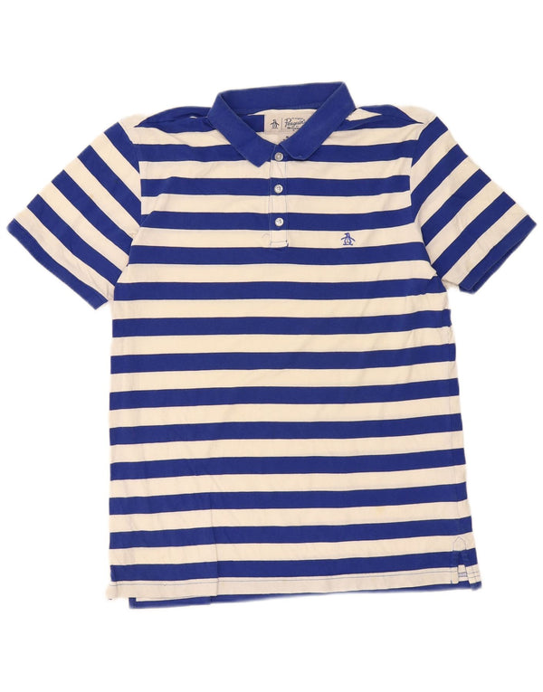Penguin Herre Regular Fit Polo Shirt Medium Blå Stribet Bomuld
