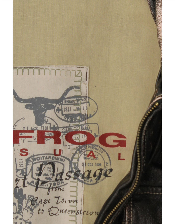 Le Frog Womens Military Leather Jacket IT 52 2XL Black