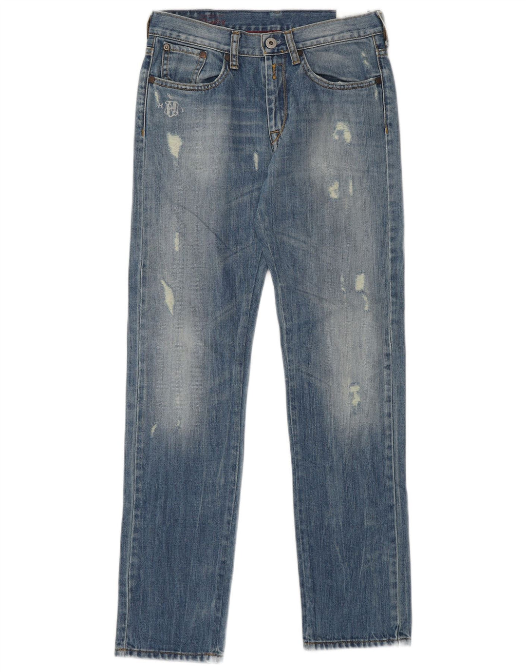 Replay Womens Distressed Straight Jeans W28 L29 Blue Cotton