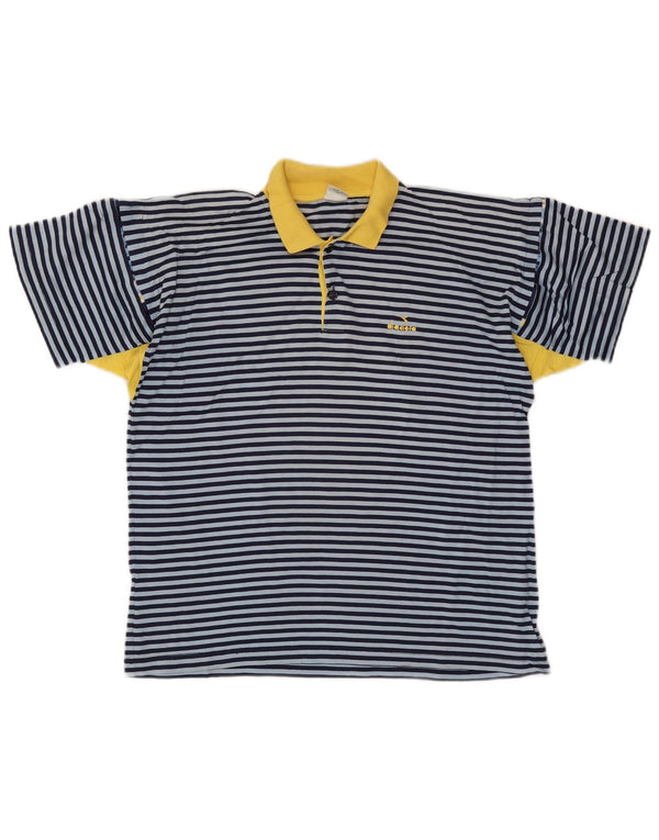 Camisa polo masculina Diadora IT 48 pequena listrada azul
