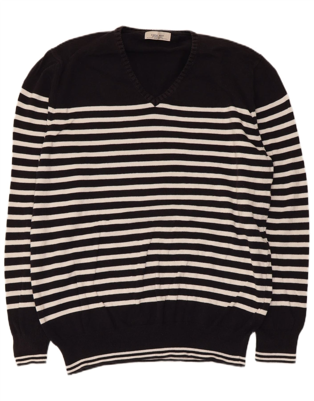Zara Herre V-hals sweater XL Sort Stribet