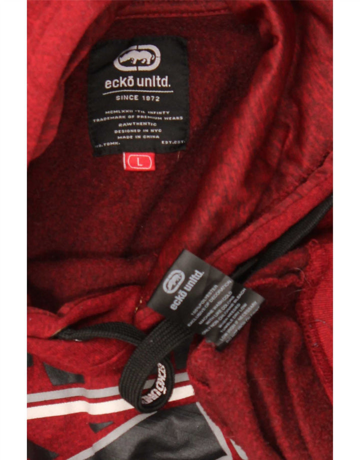 Ecko Unltd Mens Graphic Hoodie Jumper Large Burgundy Flecked Polyester