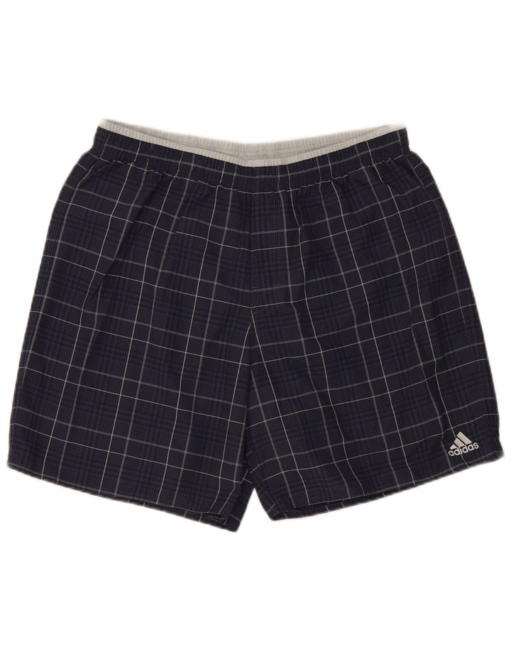 Pantaloncini sportivi Adidas da uomo grandi in poliammide a quadri blu navy