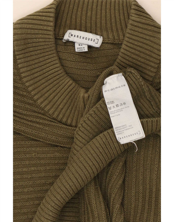 Warehouse Dame Turtle Neck Jumper Sweater UK 12 Medium Khaki Striped