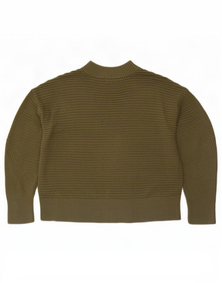 Warehouse Dame Turtle Neck Jumper Sweater UK 12 Medium Khaki Striped