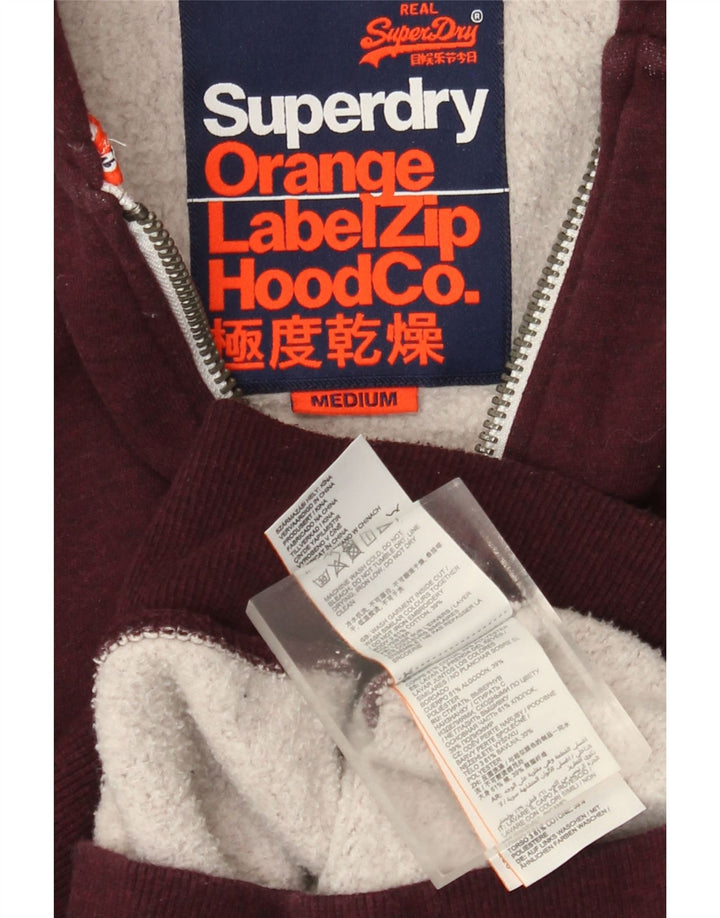 Superdry Mens Zip Hoodie Sweater Medium Burgundy Cotton