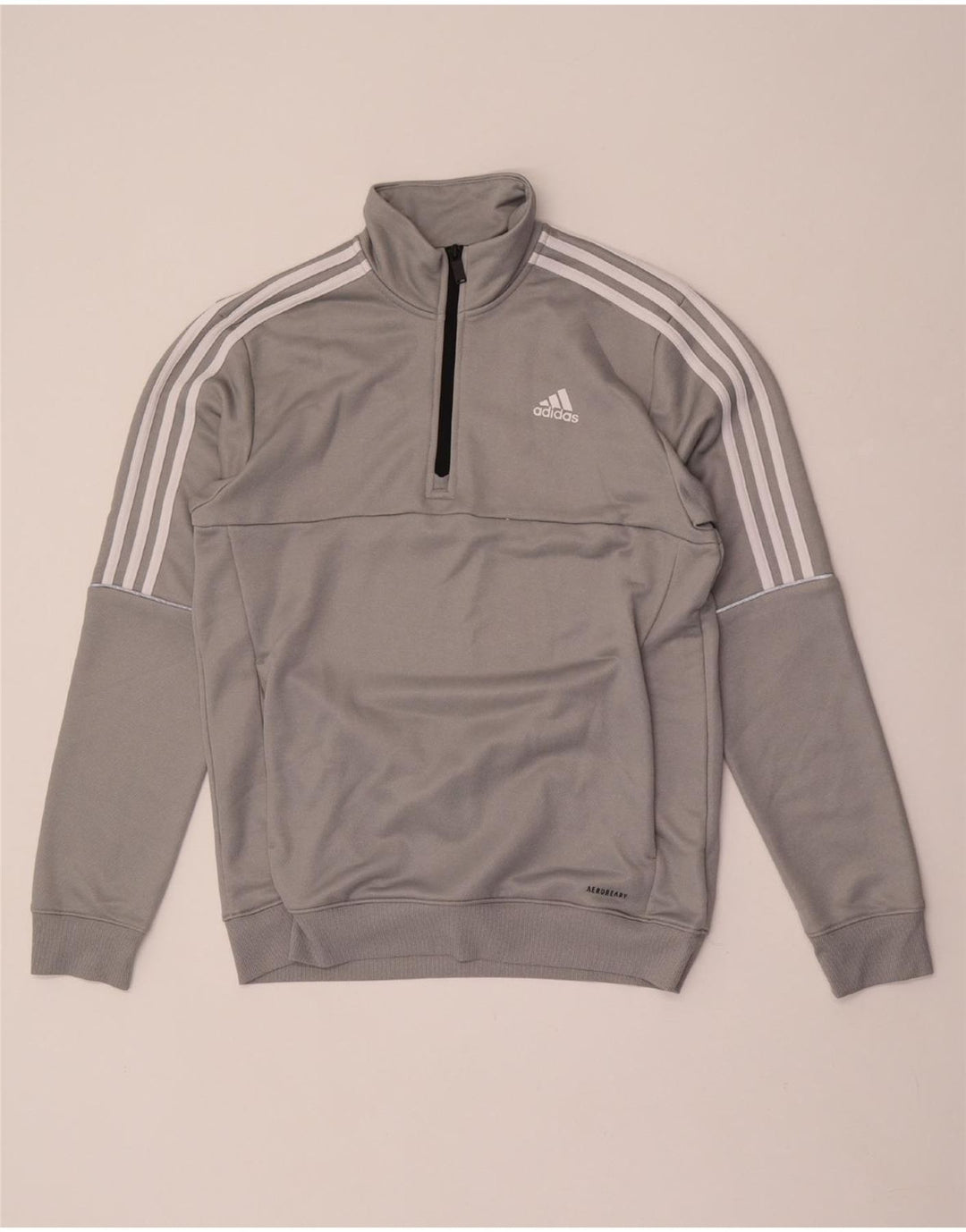Felpa ADIDAS da uomo con collo con zip Aeroready, maglione in poliestere grigio medio