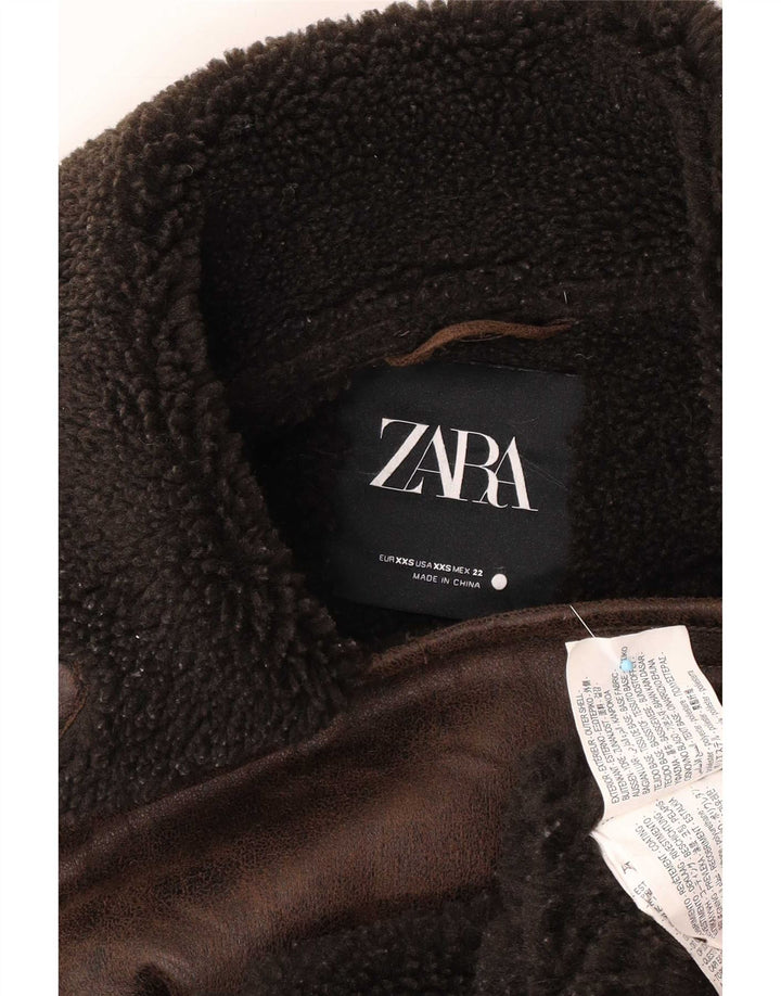 Zara Veste Sherpa surdimensionnée pour femme UK 2 2XS Marron Polyester
