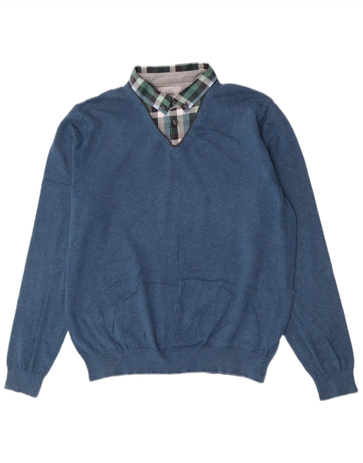 Marks & Spencer Herre Regular Fit Polo Neck Jumper Sweater Large Blue