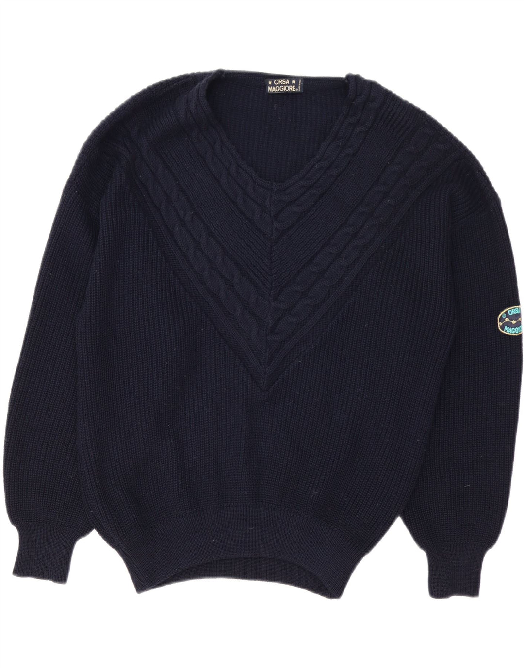 Vintage Mens V-Neck Jumper Sweater XL Navy Blue Wool