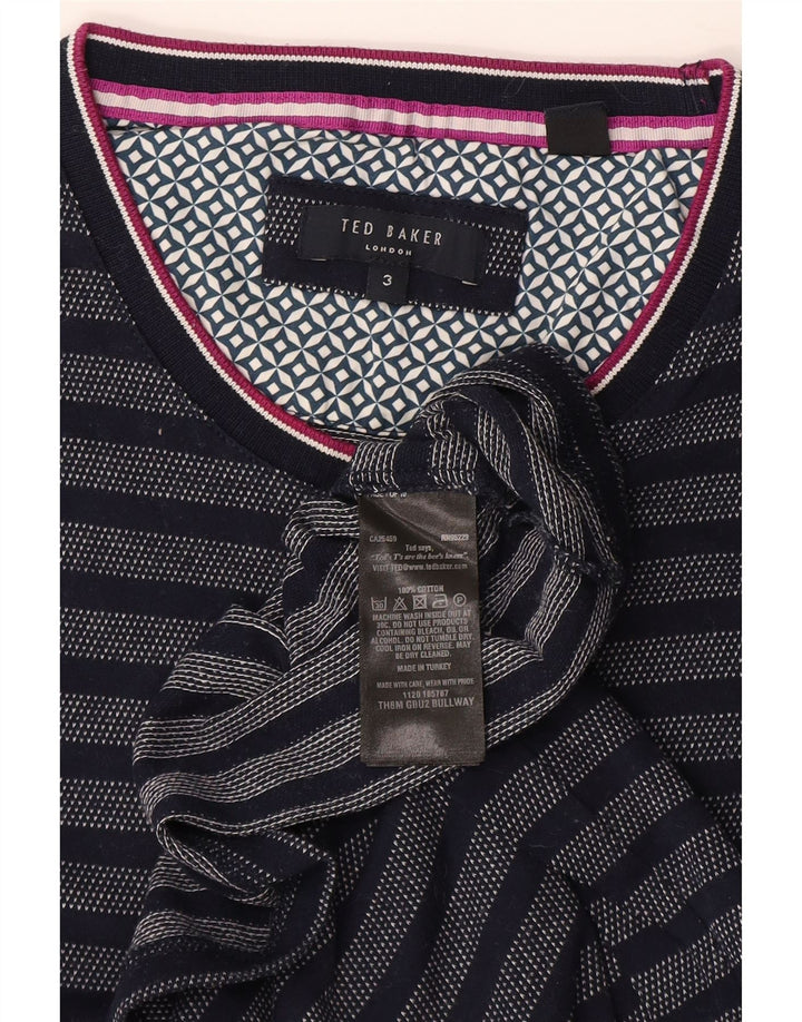Ted Baker Mens T-Shirt Top Size 3 Medium Navy Blue Striped Cotton