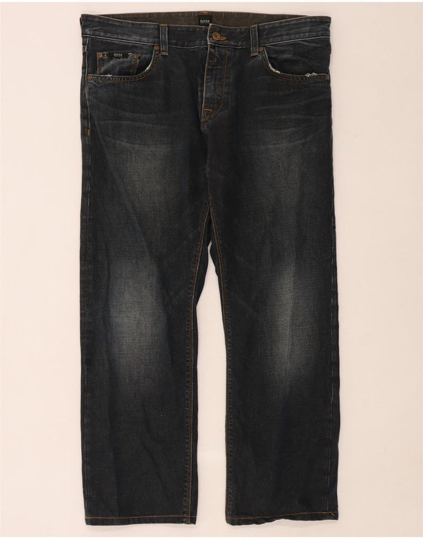 Hugo Boss Mens Straight Jeans W38 L32 Azul Marinho Algodão