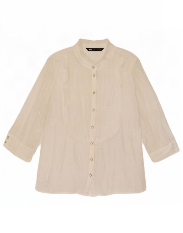 Zara Blusa camisera transparente con manga 3/4 para mujer UK 40 Medium White