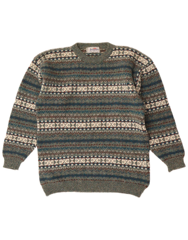 Antartex Męski sweter z okrągłym dekoltem XL Zielony Fair Isle Wool
