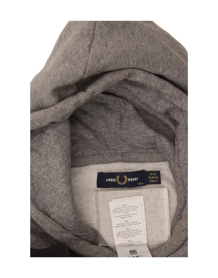 FRED PERRY Womens Oversized Hoodie Jumper UK 8 Small Grey Colourblock Vintage Fred Perry and Second-Hand Fred Perry from Messina Hembry 