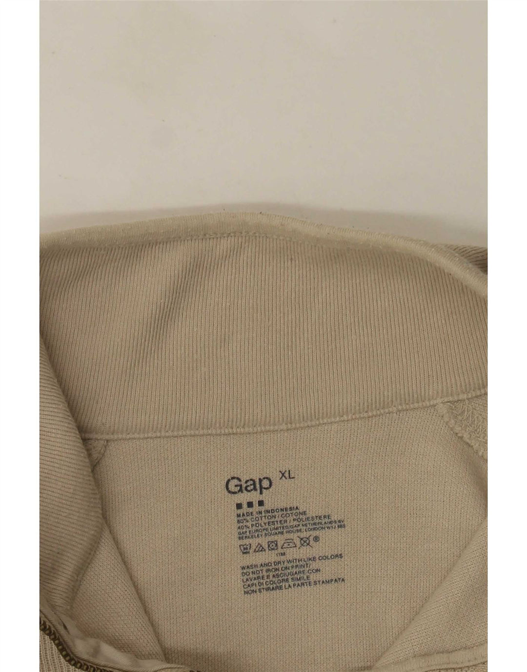 Gap Mens Zip Neck Top Long Sleeve XL Beige Cotton