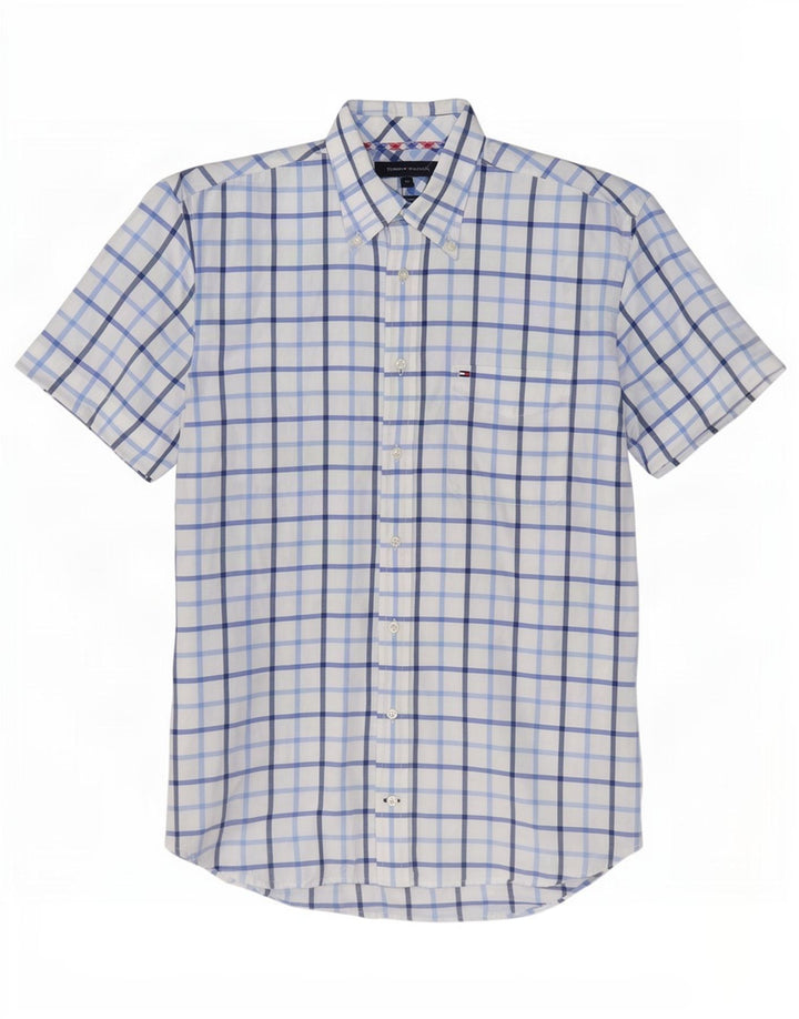 Męska koszula z krótkim rękawem Tommy Hilfiger, bawełniana w średnią białą kratkę