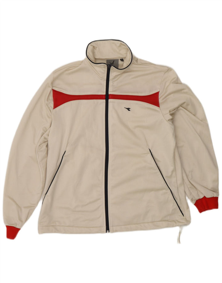 DIADORA Womens Tracksuit Top Jacket UK 14 Medium Off White Colourblock