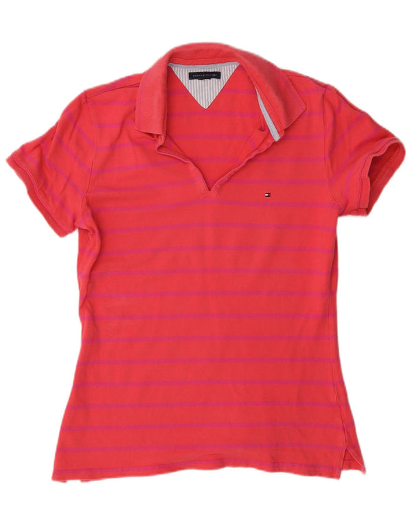 Tommy Hilfiger Womens Regular Fit Polo Shirt UK 14 Medium Red Striped