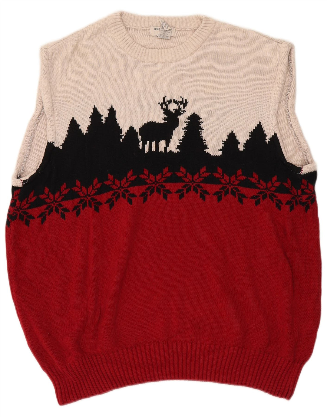 Dockers Mens Vest Tank Top Large Red Fair Isle Cotton