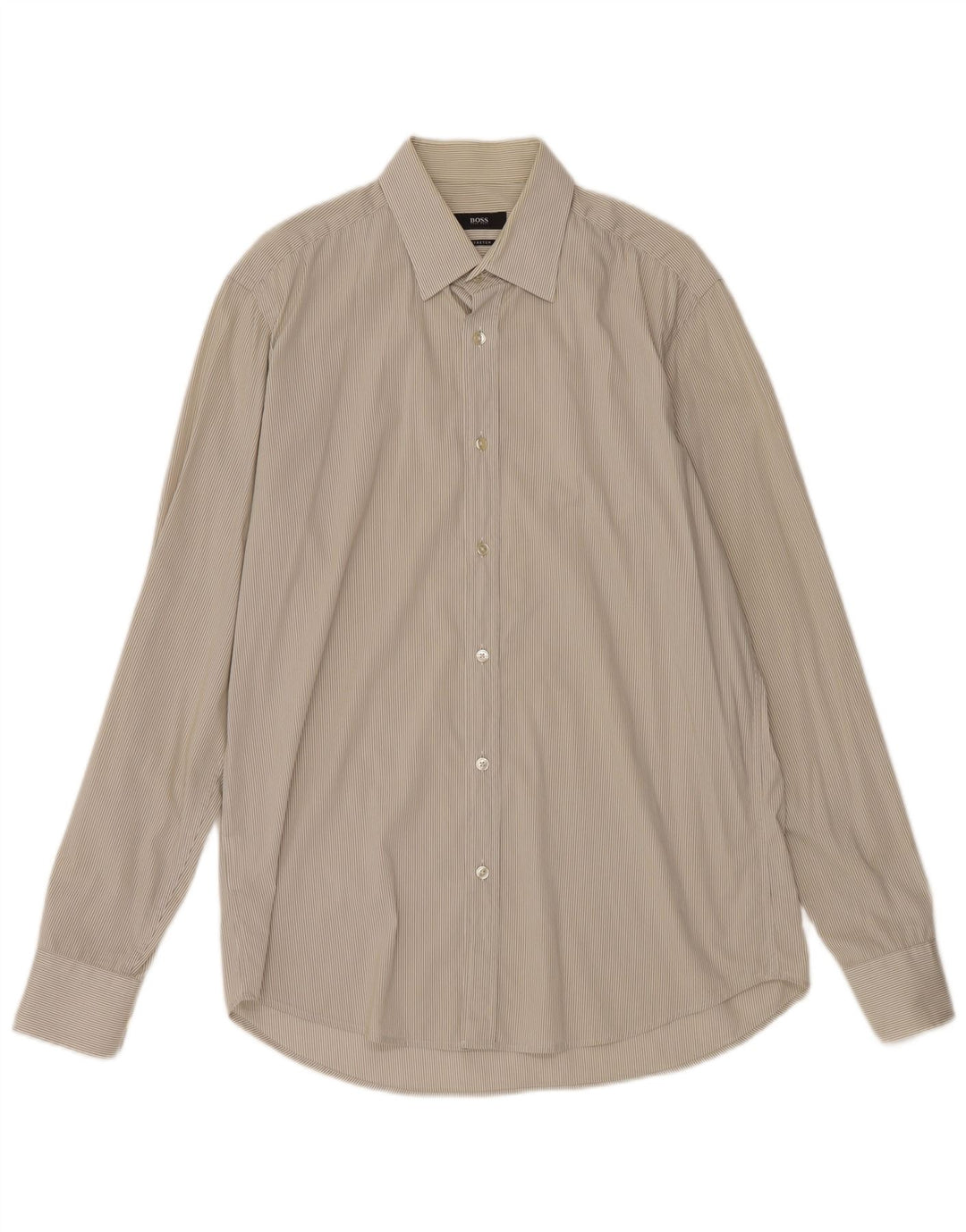 HUGO BOSS Mens Shirt Size 40 15 3/4 Medium Beige Pinstripe