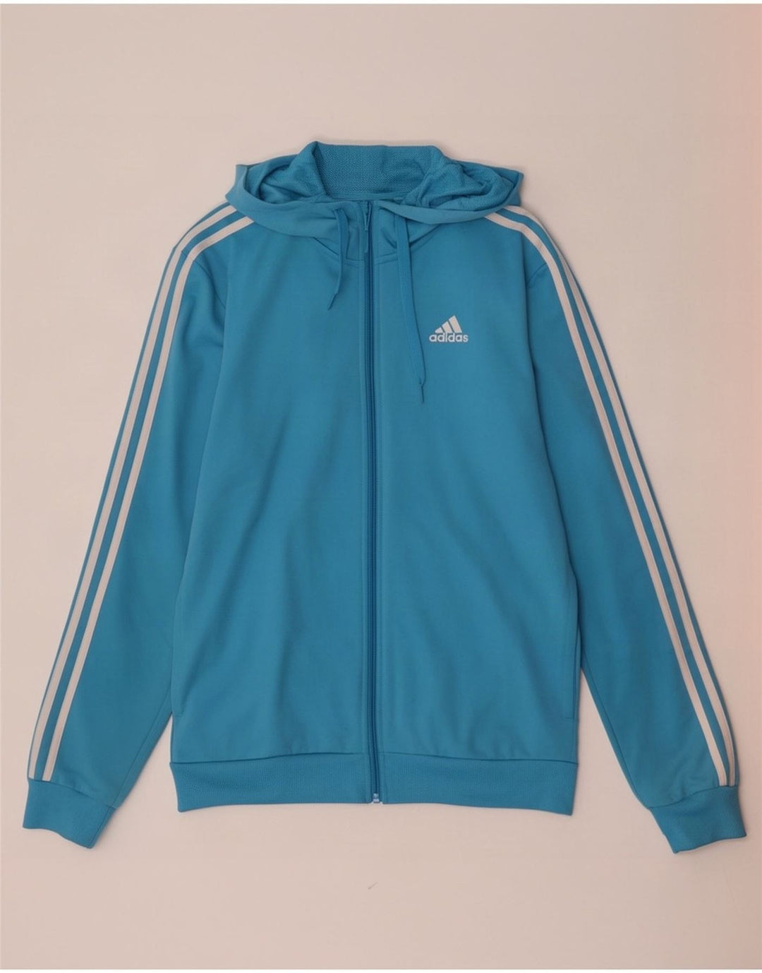 Adidas Męski sweter z kapturem i zamkiem błyskawicznym, mały, niebieski poliester