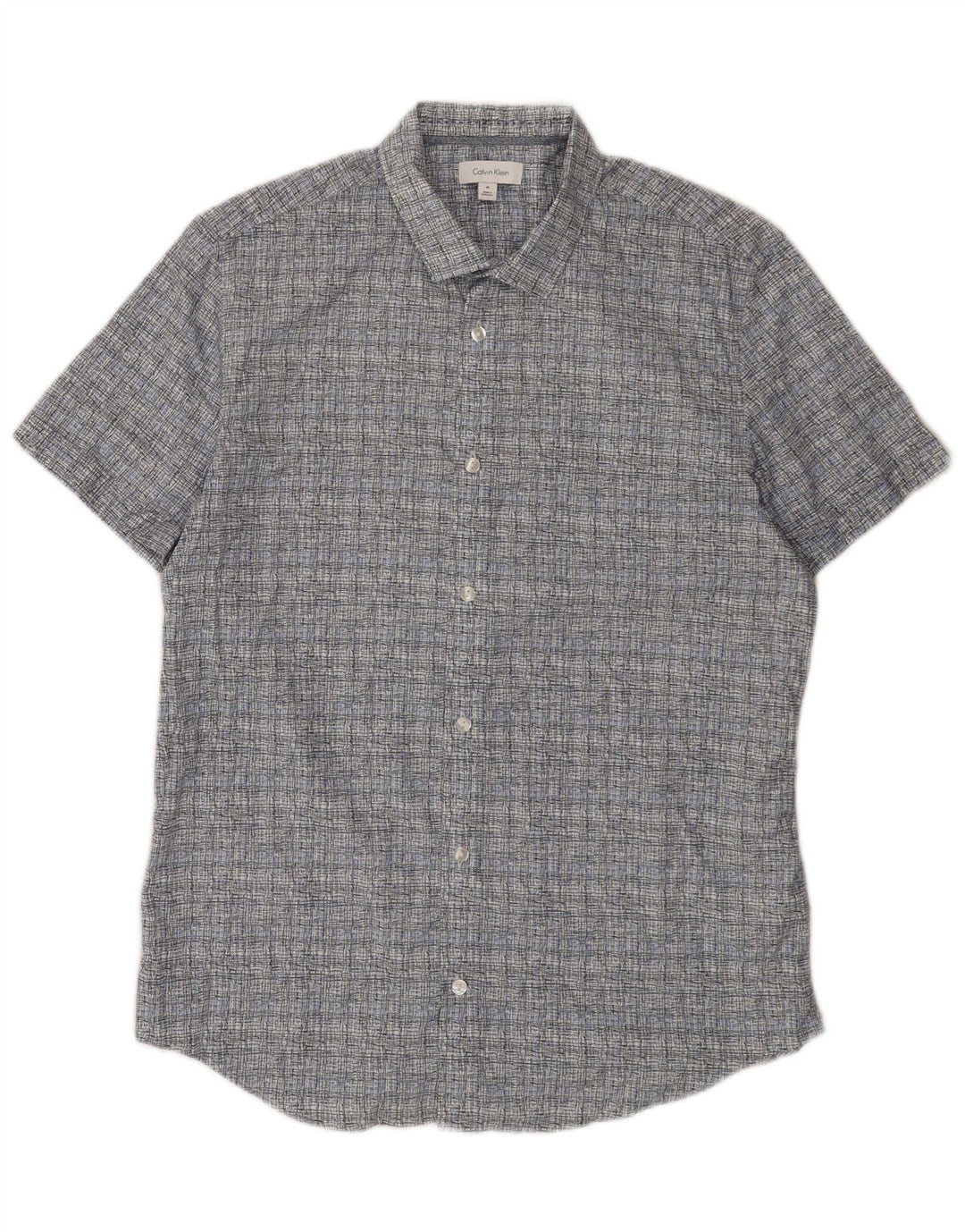 Calvin Klein Mens Short Sleeve Shirt Medium Blue Check Cotton